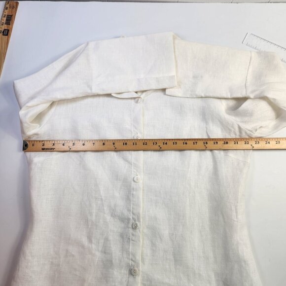 Stina Sayre White 100% Linen Collared Button Up Shirt Lagenlook  XL - Picture 5 of 13